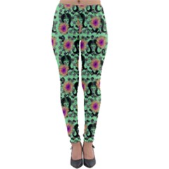 60s Girl Floral Green Lightweight Velour Leggings by snowwhitegirl