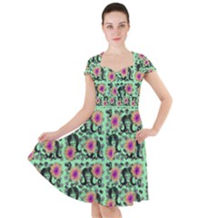 60s Girl Floral Green Cap Sleeve Midi Dress by snowwhitegirl