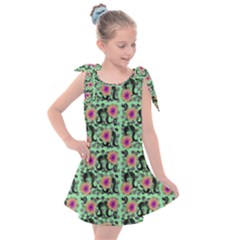 60s Girl Floral Green Kids  Tie Up Tunic Dress