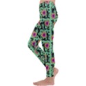 60s Girl Floral Green Kids  Lightweight Velour Leggings View2