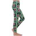 60s Girl Floral Green Kids  Lightweight Velour Leggings View3