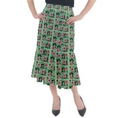 60s Girl Floral Green Midi Mermaid Skirt by snowwhitegirl