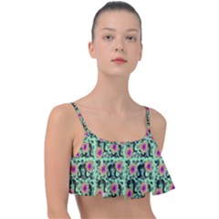 60s Girl Floral Green Frill Bikini Top by snowwhitegirl