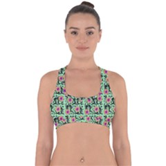 60s Girl Floral Green Cross Back Hipster Bikini Top  by snowwhitegirl