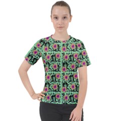 60s Girl Floral Green Women s Sport Raglan Tee