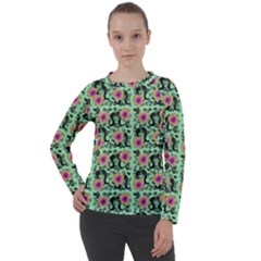 60s Girl Floral Green Women s Long Sleeve Raglan Tee