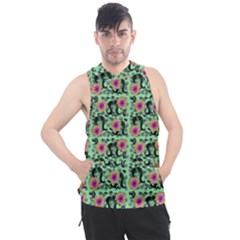 60s Girl Floral Green Men s Sleeveless Hoodie