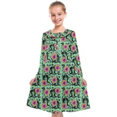 60s Girl Floral Green Kids  Midi Sailor Dress by snowwhitegirl