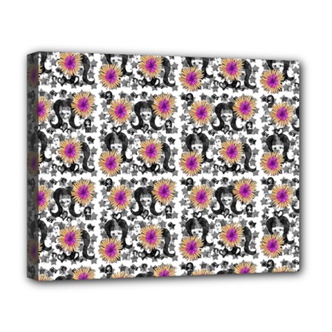 60s Girl Floral White Deluxe Canvas 20  X 16  (stretched) by snowwhitegirl