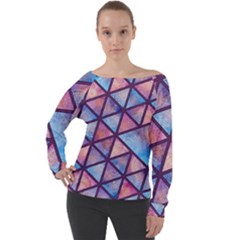 Triangle Mandala Pattern Off Shoulder Long Sleeve Velour Top