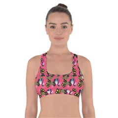 60s Girl Dark Pink Floral Daisy Cross Back Sports Bra by snowwhitegirl