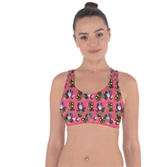 60s Girl Dark Pink Floral Daisy Cross String Back Sports Bra by snowwhitegirl