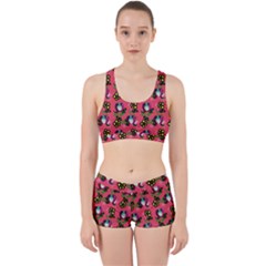 60s Girl Dark Pink Floral Daisy Work It Out Gym Set by snowwhitegirl