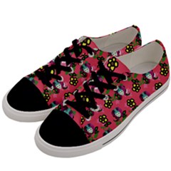 60s Girl Dark Pink Floral Daisy Men s Low Top Canvas Sneakers by snowwhitegirl