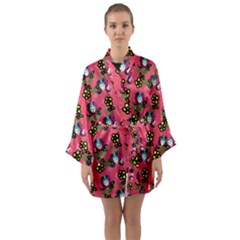 60s Girl Dark Pink Floral Daisy Long Sleeve Satin Kimono by snowwhitegirl