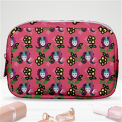 60s Girl Dark Pink Floral Daisy Make Up Pouch (small) by snowwhitegirl