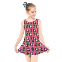 60s Girl Dark Pink Floral Daisy Kids  Skater Dress Swimsuit by snowwhitegirl