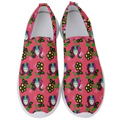 60s Girl Dark Pink Floral Daisy Men s Slip On Sneakers by snowwhitegirl