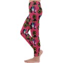 60s Girl Dark Pink Floral Daisy Kids  Lightweight Velour Leggings View2