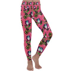 60s Girl Dark Pink Floral Daisy Kids  Lightweight Velour Classic Yoga Leggings by snowwhitegirl