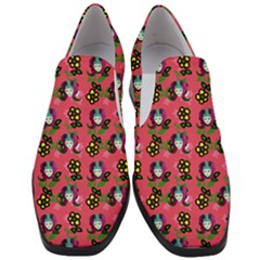 60s Girl Dark Pink Floral Daisy Women Slip On Heel Loafers by snowwhitegirl