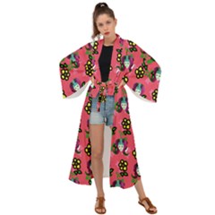 60s Girl Dark Pink Floral Daisy Maxi Kimono by snowwhitegirl