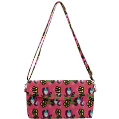 60s Girl Dark Pink Floral Daisy Removable Strap Clutch Bag