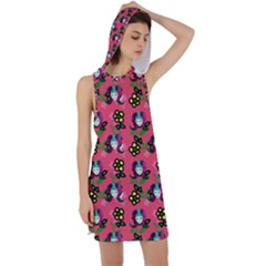 60s Girl Dark Pink Floral Daisy Racer Back Hoodie Dress