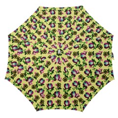 60s Girl Yellow Floral Daisy Straight Umbrellas by snowwhitegirl