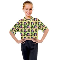 60s Girl Yellow Floral Daisy Kids Mock Neck Tee