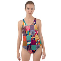 Geometric Mosaic Cut-out Back One Piece Swimsuit by designsbymallika