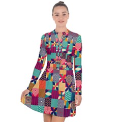 Geometric Mosaic Long Sleeve Panel Dress