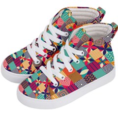 Geometric Mosaic Kids  Hi-top Skate Sneakers by designsbymallika