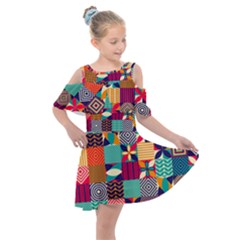 Geometric Mosaic Kids  Shoulder Cutout Chiffon Dress by designsbymallika