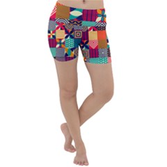 Geometric Mosaic Lightweight Velour Yoga Shorts by designsbymallika