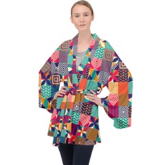 Geometric Mosaic Long Sleeve Velvet Kimono  by designsbymallika