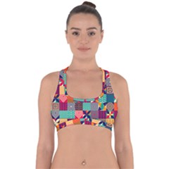 Geometric Mosaic Cross Back Hipster Bikini Top  by designsbymallika