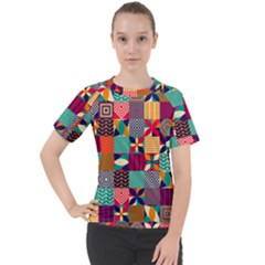 Geometric Mosaic Women s Sport Raglan Tee