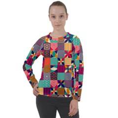 Geometric Mosaic Women s Long Sleeve Raglan Tee