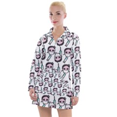 Doctor Pattern White Women s Long Sleeve Casual Dress by snowwhitegirl