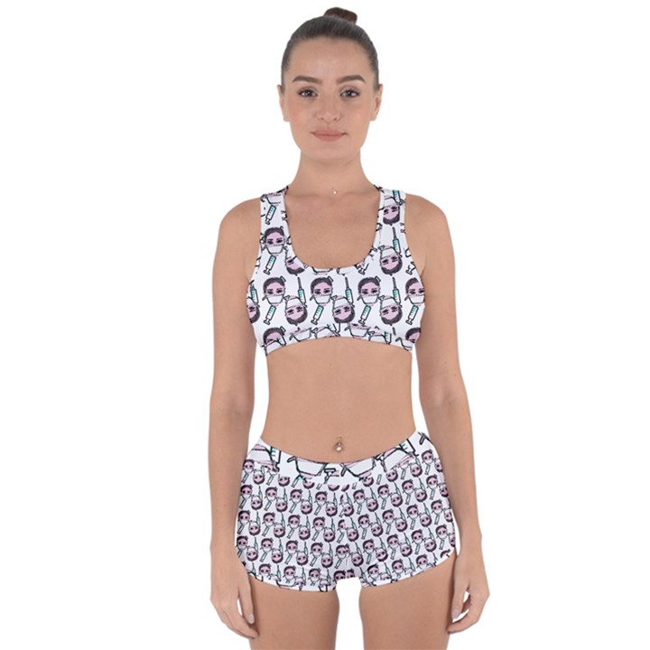 Doctor Pattern White Racerback Boyleg Bikini Set