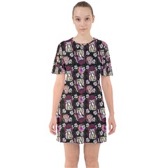 Braids Doll Daisies Black Sixties Short Sleeve Mini Dress by snowwhitegirl