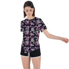 Braids Doll Daisies Black Asymmetrical Short Sleeve Sports Tee