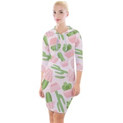 Cactus Pattern Quarter Sleeve Hood Bodycon Dress by designsbymallika