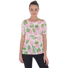 Cactus Pattern Shoulder Cut Out Short Sleeve Top by designsbymallika