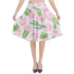 Cactus Pattern Flared Midi Skirt by designsbymallika