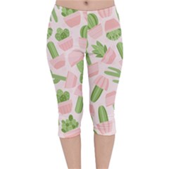 Cactus Pattern Velvet Capri Leggings  by designsbymallika