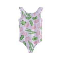 Cactus Pattern Kids  Frill Swimsuit by designsbymallika