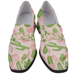 Cactus Pattern Women s Chunky Heel Loafers by designsbymallika