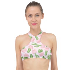 Cactus Pattern High Neck Bikini Top